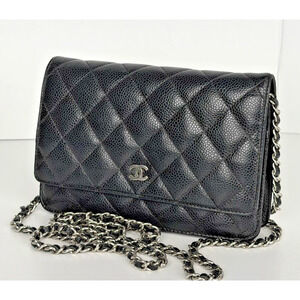 Chanel Black Leather Caviar Wallet on Chain Crossbody Bag